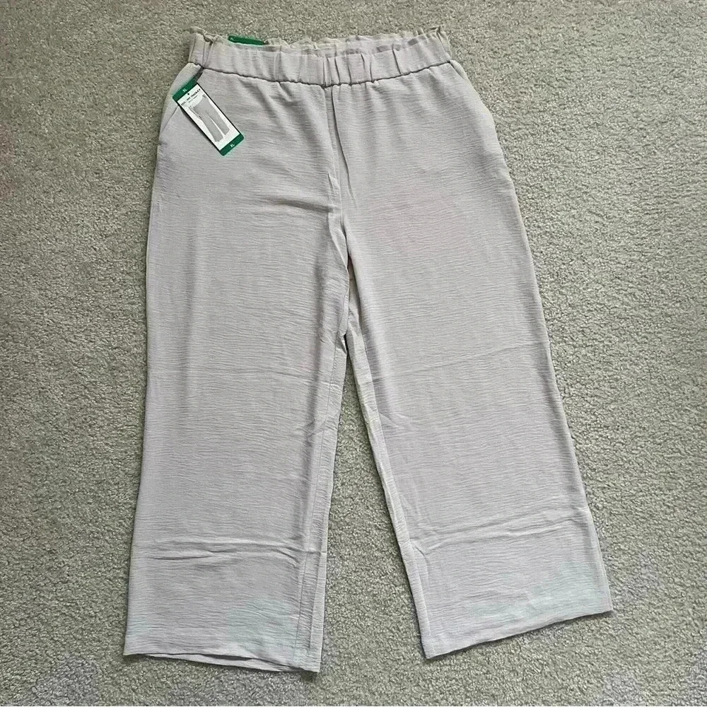 Hilary Radley Wide Leg Pull On Crinkle Pant Women Size XL Oatmeal High Rise NWT